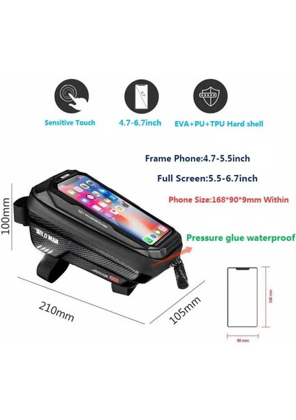 E2 Kırmızı Stil Wıld Man Bisiklet Çantası Çerçeve Ön Üst Tüp Su Geçirmez Sert Kabuk Bisiklet Çantası 6.7in Dokunmatik Ekran Telefon Kılıfı Mtb Bisiklet Aksesuarları (Yurt Dışından) fırsatları