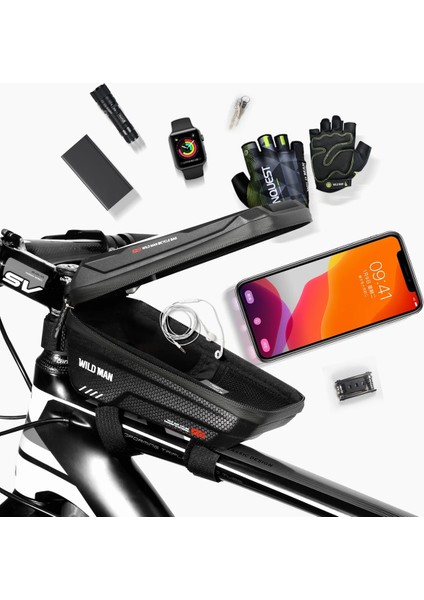 E3 Stili Wıld Man Bisiklet Çantası Çerçeve Ön Üst Tüp Su Geçirmez Sert Kabuk Bisiklet Çantası 6.7in Dokunmatik Ekran Telefon Kılıfı Mtb Bisiklet Aksesuarları (Yurt Dışından) indirimleri