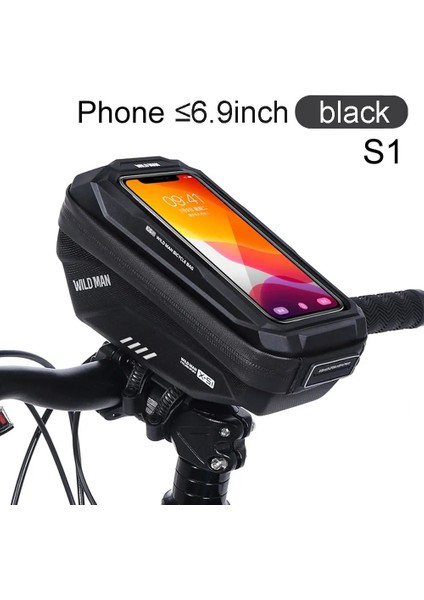 S1 Siyah Stili Vahşi Adam Bisiklet Çantası Çerçeve Ön Üst Tüp Bisiklet Çantası Su Geçirmez Telefon Kılıfı Motosiklet Çantası Mtb Paketi Tutucu Bisiklet Aksesuarları (Yurt Dışından)