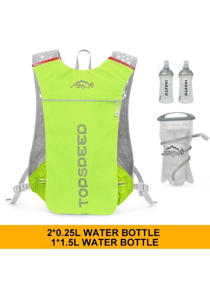 YEŞIL1.5L250 Stili Trail Koşu Sırt Çantası 5l Süper Koşu Nemlendirici Yelek Çanta Maraton Koşu Bisiklet Sırt Çantası 250ML Yumuşak Şişe Şişe Su (Yurt Dışından)