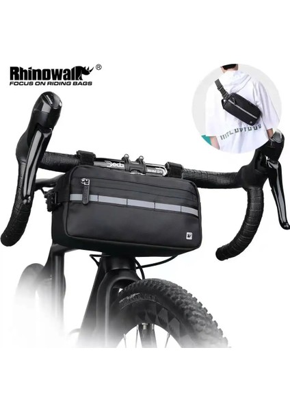 X20990 Gri ​​stil Rhınowalk Bisiklet Gidon Çantası Katlanır Çok Fonksiyonlu Ön Çerçeve Bisiklet Pannier Seyahat Depolama Çanta (Yurt Dışından)