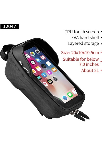 NO.12047 Stili Coolchange Bisiklet Çantası Çerçeve Ön Üst Tüp Çanta Su Geçirmez Bisiklet Eyer Çantası Dokunmatik Ekran Telefon Tutucu Çanta Sepet Bisiklet Aksesuarı (Yurt Dışından)