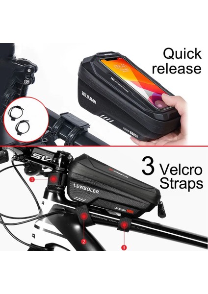 M6W 1.2l Stili Wıld Man Bisiklet Çantası 1.8l Çerçeve Ön Tüp Bisiklet Çantası Su Geçirmez Telefon Kılıfı Tutucu Dokunmatik Ekran Çanta Bisiklet Aksesuarları (Yurt Dışından) indirimleri