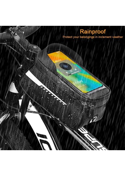 B003 Gri Stil Bisiklet Çantası Ön Bisiklet Çantası Dokunmatik Ekranlı Cep Telefonu Tutacağı Üst Tüp Yağmur Geçirmez Bisiklet Telefonu Çantaları Mtb Aksesuarları (Yurt Dışından) fırsatları