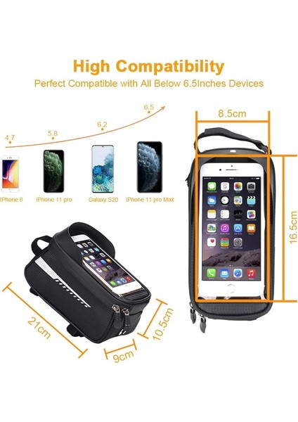 B003 Gri Stil Bisiklet Çantası Ön Bisiklet Çantası Dokunmatik Ekranlı Cep Telefonu Tutacağı Üst Tüp Yağmur Geçirmez Bisiklet Telefonu Çantaları Mtb Aksesuarları (Yurt Dışından) indirimleri