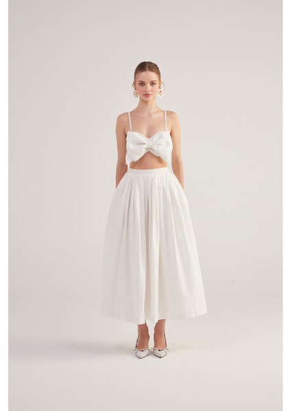 Beli Kemerli Cepli Astarlı Uzun olivia etek Beyaz fiyatları