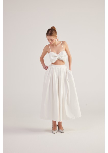 Beli Kemerli Cepli Astarlı Uzun olivia etek Beyaz modelleri