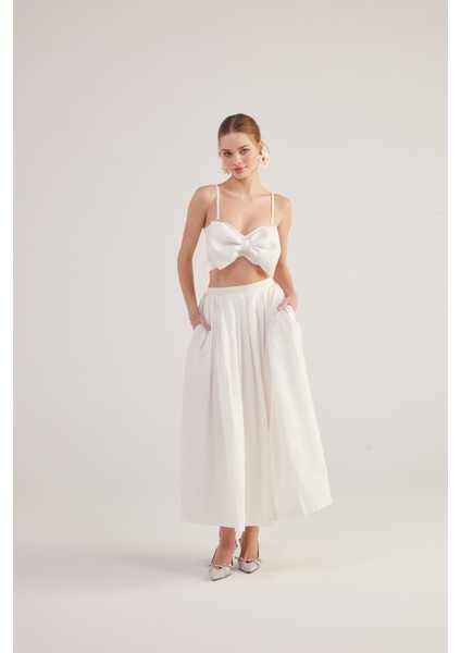 Beli Kemerli Cepli Astarlı Uzun olivia etek Beyaz fırsatları