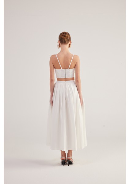Beli Kemerli Cepli Astarlı Uzun olivia etek Beyaz indirimleri