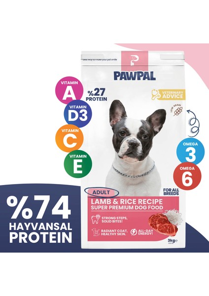 Kuzu Etli Süper Premium Yetişkin Köpek Maması 3 kg - Düşük Tahıllı