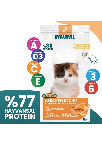 Tavuklu Süper Premium Yavru Kedi Maması 2 kg - Düşük Tahıllı