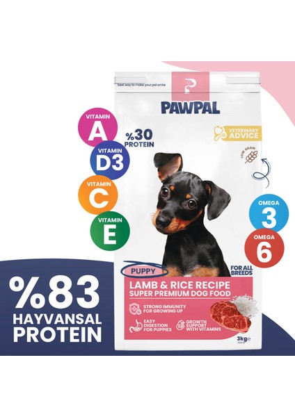 Kuzu Etli Süper Premium Yavru Köpek Maması 3 kg - Düşük Tahıllı