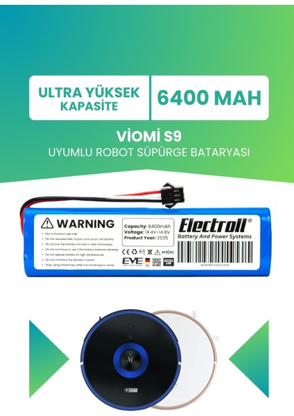 Viomi S9 Uyumlu Batarya (ULTRA YÜKSEK KAPASİTE) 6400MAH Pil Robot Süpürge Batarya Değişimi
