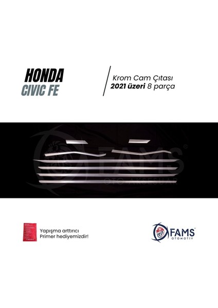Honda Civic Uyumlu Fe 2021> Cam Çıtası 8 Parça Paslanmaz Çelik