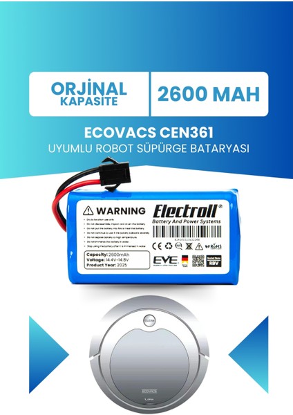 Ecovacs Cen361 Uyumlu Batarya (ORJİNAL KAPASİTE) 2600mah Pil Robot Süpürge Batarya Değişimi
