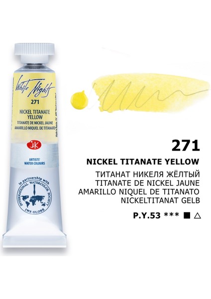 White Nights Tüp Sulu Boya 10 Ml. 271 Nickel Titanate Yellow
