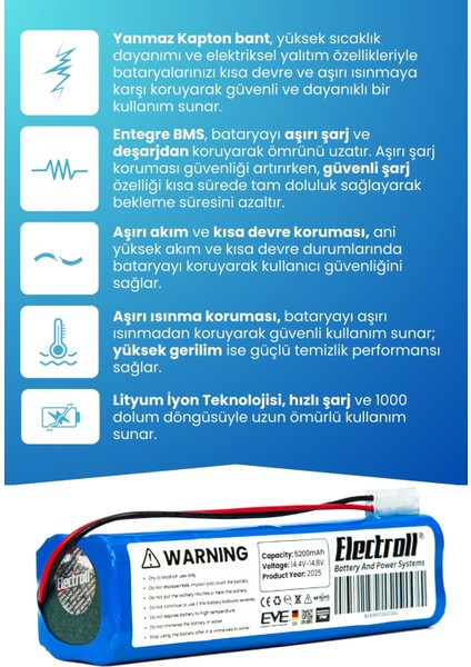 Viomi V3 Max Uyumlu Batarya (ORJİNAL KAPASİTE) 5200mah Pil Robot Süpürge Bataryası V-RVCLM27B