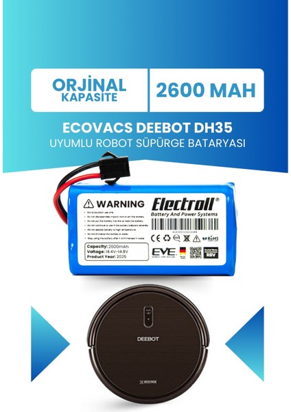 Ecovacs Deebot Dh35 Uyumlu Batarya (ORJİNAL KAPASİTE) 2600mah Pil Robot Süpürge Batarya Değişimi