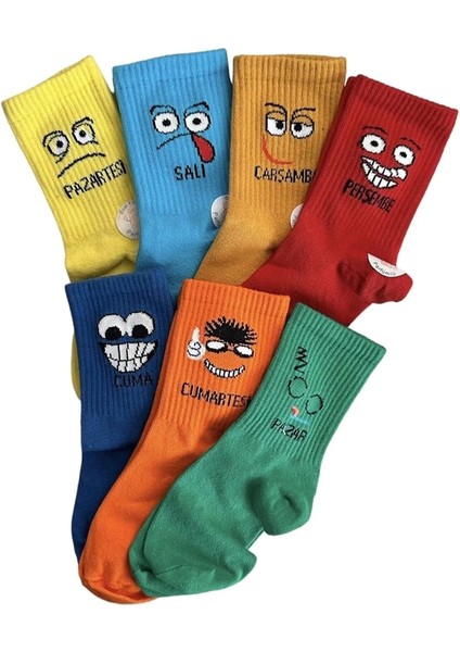 Haftanın 7 Günü Özel Emoji Basklılı Eğlenceli Tenis Kolej Çorap Kutulu Unisex - Royaleks
