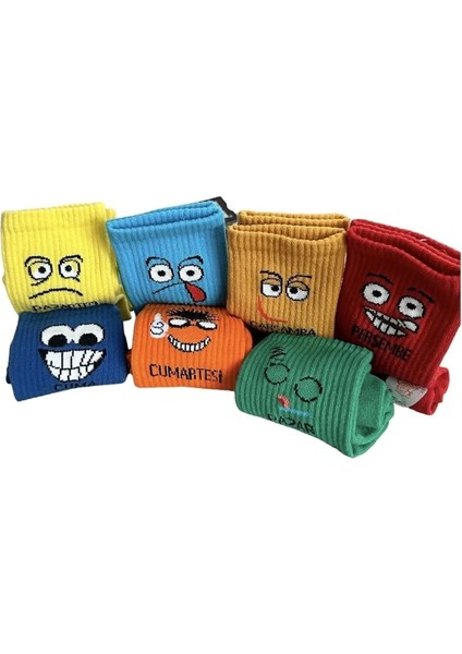 Haftanın 7 Günü Özel Emoji Basklılı Eğlenceli Tenis Kolej Çorap Kutulu Unisex - Royaleks fiyatları