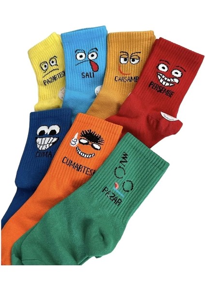 Haftanın 7 Günü Özel Emoji Basklılı Eğlenceli Tenis Kolej Çorap Kutulu Unisex - Royaleks modelleri
