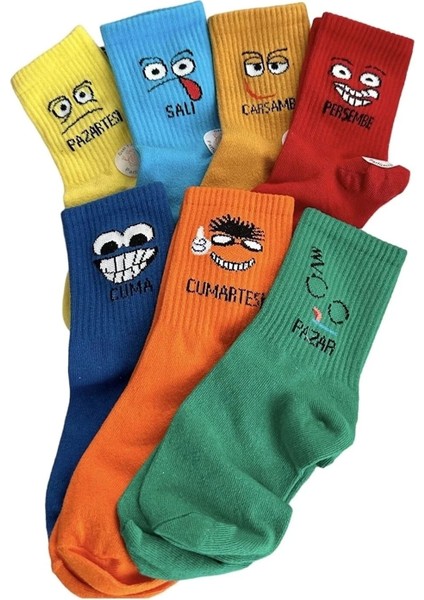 Haftanın 7 Günü Özel Emoji Basklılı Eğlenceli Tenis Kolej Çorap Kutulu Unisex - Royaleks fırsatları