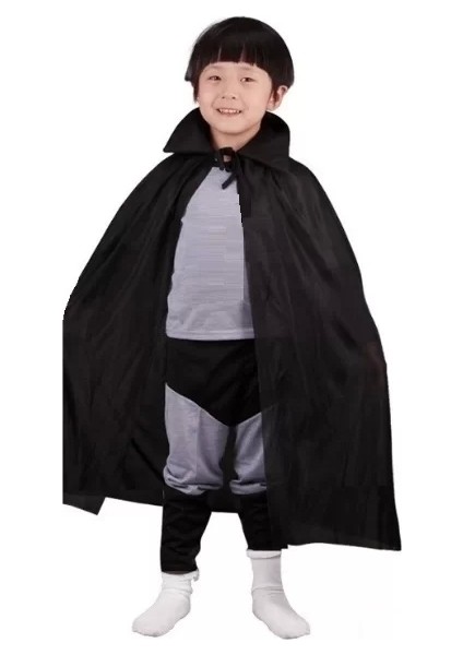 Siyah Renk Yakalı Çocuk Pelerin 90 cm