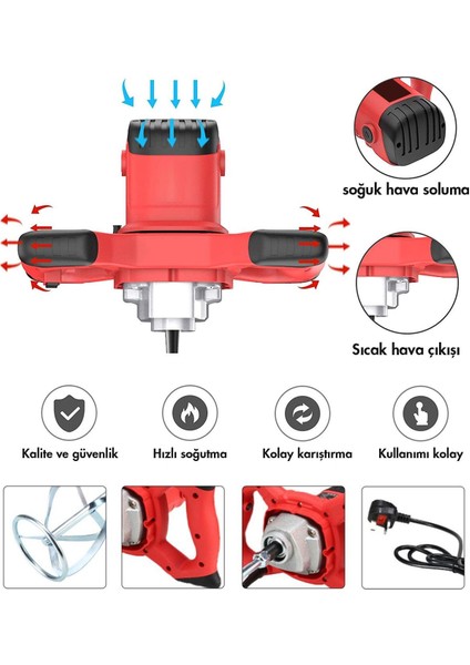 Profesyonel 1800W Devir Ayarlı Elektrikli Alçı Boya ve Harç Karıştırıcı Mikser