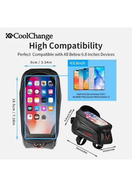 F012 Stili Coolchange Bisiklet Çantası Çerçeve Ön Üst Tüp Çanta Su Geçirmez Bisiklet Eyer Çantası Dokunmatik Ekran Telefon Tutucu Çanta Sepet Bisiklet Aksesuarı (Yurt Dışından)