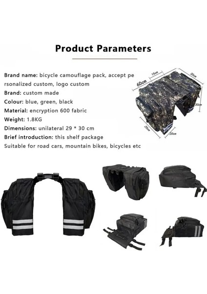 Siyah Stil Aubtec Kamuflaj Bisiklet Çantası Büyük Çift Paket Dağ Bisikleti Çift Paket Bisiklet Çantaları Panniers Bisiklet Aksesuarları (Yurt Dışından)