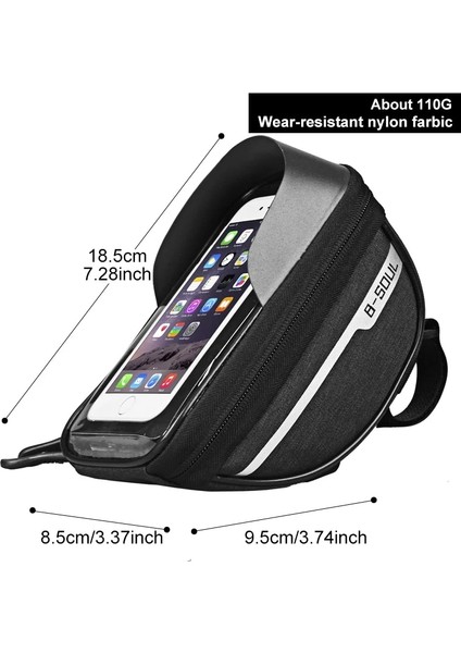 Siyah Stil Dokunmatik Ekran Bisiklet Telefonu Çantası, 6.5 Inç Bisiklet Ön Çantası, Su Geçirmez Bisiklet Kafa Çantası, Mtb Bisiklet Pannier Çantası Bisiklet Gidonu Çantası (Yurt Dışından)