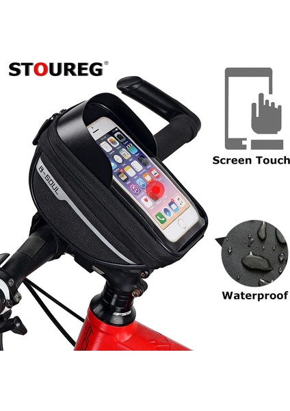 Siyah Stil Dokunmatik Ekran Bisiklet Telefonu Çantası, 6.5 Inç Bisiklet Ön Çantası, Su Geçirmez Bisiklet Kafa Çantası, Mtb Bisiklet Pannier Çantası Bisiklet Gidonu Çantası (Yurt Dışından)