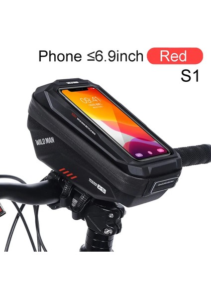 S1 Kırmızı Stil Vahşi Adam Bisiklet Çantası Çerçeve Ön Üst Tüp Bisiklet Çantası Su Geçirmez Telefon Kılıfı Motosiklet Çantası Mtb Paketi Tutucu Bisiklet Aksesuarları (Yurt Dışından)