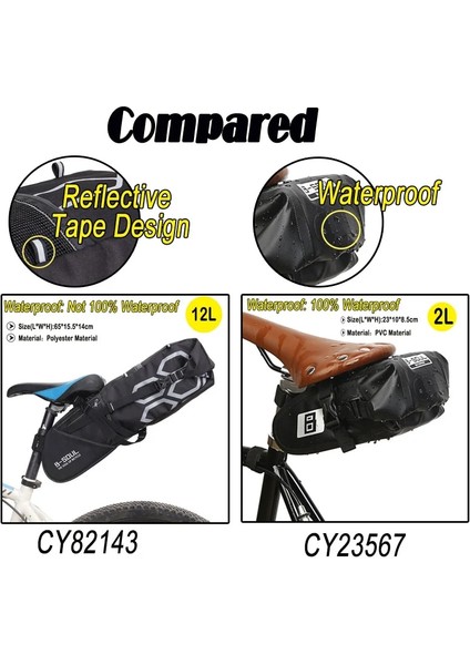 82143 Siyah 12L Stili 2 L 12L Su Geçirmez Bisiklet Eyer Çantası, Mtb Yolu Için Bisiklet Bisiklet Çantası, Büyük Kapasiteli Katlanabilir Kuyruk Arka Çanta Gövde Bikepacking (Yurt Dışından) fırsatları