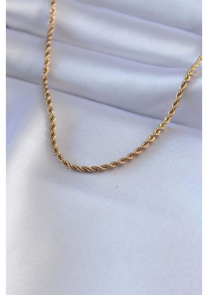 316 L Çelik Gold Renk Burgu Model 45 cm Kadın Kolye