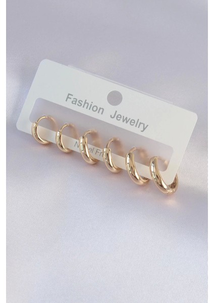 Pirinç Gold Renk Oval Küpe Seti
