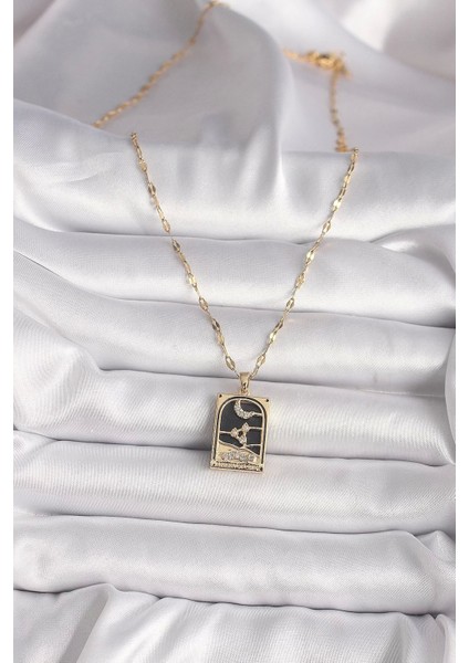 316 L Çelik Gold Renk Zirkon Taşlı Ay Figürlü Tarot Model Kadın Kolye fiyatları