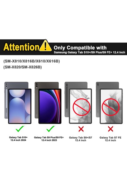 Samsung Galaxy Tab S9 Fe Plus 12.4" Q Türkçe Klavyeli Kılıf Kalem Bölmeli Bluetooth Özellikli Stand modelleri