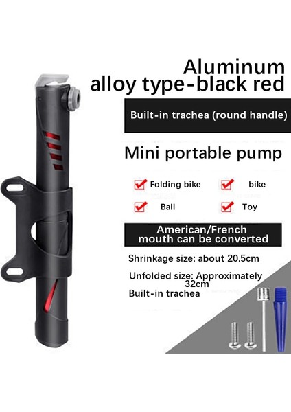 Siyah Kırmızı Stil Mini Bisiklet Pompası Yüksek Basınçlı Ultra Hafif Dağ Bisikleti Hava Şok Pompası Taşınabilir Ev Basketbol Şişirme Bisiklet Aksesuarları (Yurt Dışından)