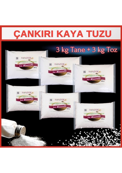 84 Mineralli Doğal Çankırı Kristal Kaya Tuzu 3 kg Toz (Öğütülmüş) + 3 kg Tane (Öğütülmemiş)