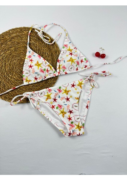 Deniz Yıldızı Desenli Üçgen Ipli Slip Kadın Bikini Takımı