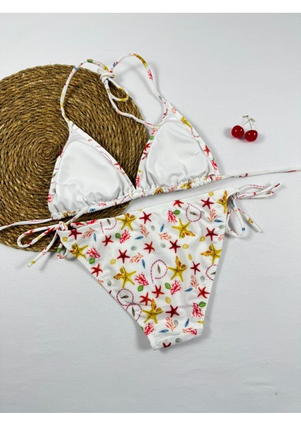 Deniz Yıldızı Desenli Üçgen Ipli Slip Kadın Bikini Takımı fırsatları