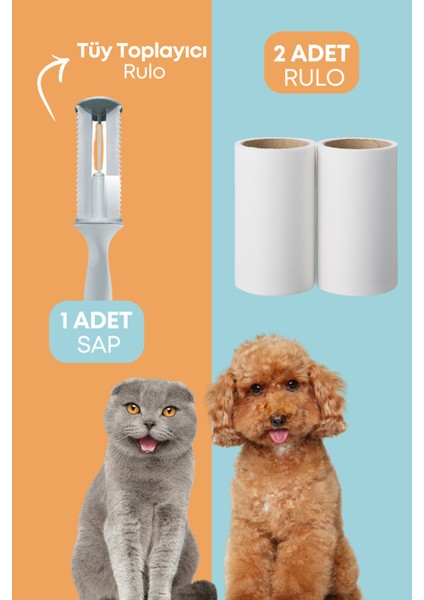 Tüy Toplayıcı Rulo 50 Yaprak Yapışkanlı + 2+1 Yedek Rulo (Kedi - Köpek Tüy Toplayıcı)