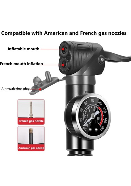 Siyah Stil Bisiklet Şişirme Bisikletleri Ölçer Yüksek Basınçlı Mini Taşınabilir Manuel Pompa Tüm Bisiklet ve Barometreli Toplar Için Uygun (Yurt Dışından) modelleri