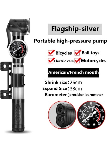 Siyah Stil Bisiklet Şişirme Bisikletleri Ölçer Yüksek Basınçlı Mini Taşınabilir Manuel Pompa Tüm Bisiklet ve Barometreli Toplar Için Uygun (Yurt Dışından) fırsatları