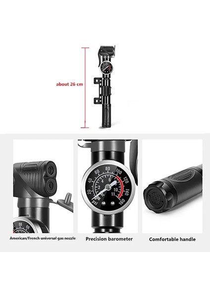Siyah Stil Bisiklet Şişirme Bisikletleri Ölçer Yüksek Basınçlı Mini Taşınabilir Manuel Pompa Tüm Bisiklet ve Barometreli Toplar Için Uygun (Yurt Dışından) indirimleri
