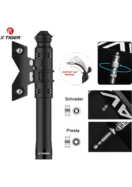 Gümüş Tarzı X-Tıger Mini Bisiklet Pompası Bisiklet Lastik Pompası Taşınabilir Hafif Bisiklet Hava Pompası Presta Schrader I Yüksek Basınç Pompasına Uyar (Yurt Dışından)