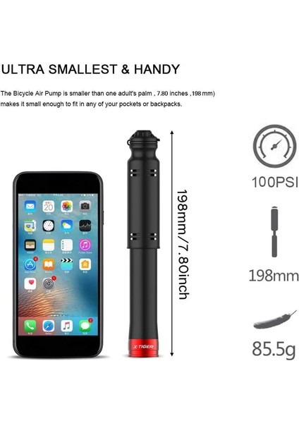 Gümüş Tarzı X-Tıger Mini Bisiklet Pompası Bisiklet Lastik Pompası Taşınabilir Hafif Bisiklet Hava Pompası Presta Schrader I Yüksek Basınç Pompasına Uyar (Yurt Dışından)