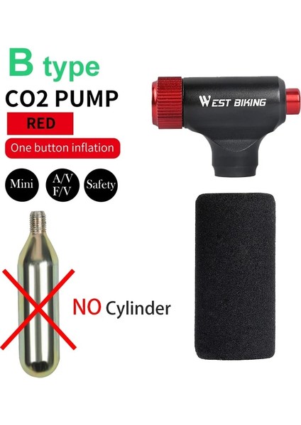 B Tipi Kırmızı Stil Batı Bıkııng Bisiklet Co2 Şişirme Bisiklet Pompası Lastik Tamir Takımı Schrader Presta Valf Adaptörü Mtb Dağ Bisikleti Mini El Pompası (Yurt Dışından)