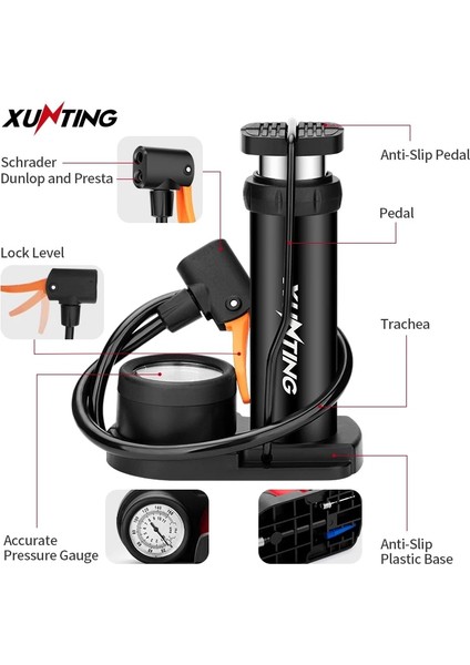 M43B-01 Siyah Stil Xunting Bisiklet Mini Zemin Pompası Taşınabilir Bisiklet Lastik Pompası El Mtb Bisiklet Pompası Basınçlı Presta Schrader Dunlop Valfler Bomba (Yurt Dışından) fırsatları